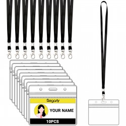Segarty ID Badge Holders with Lanyards, 10 Pack Black Lanyards with Badge Holders, Horizontal Clear Plastic Name Tag ID Cards Holders for Office School Hospital