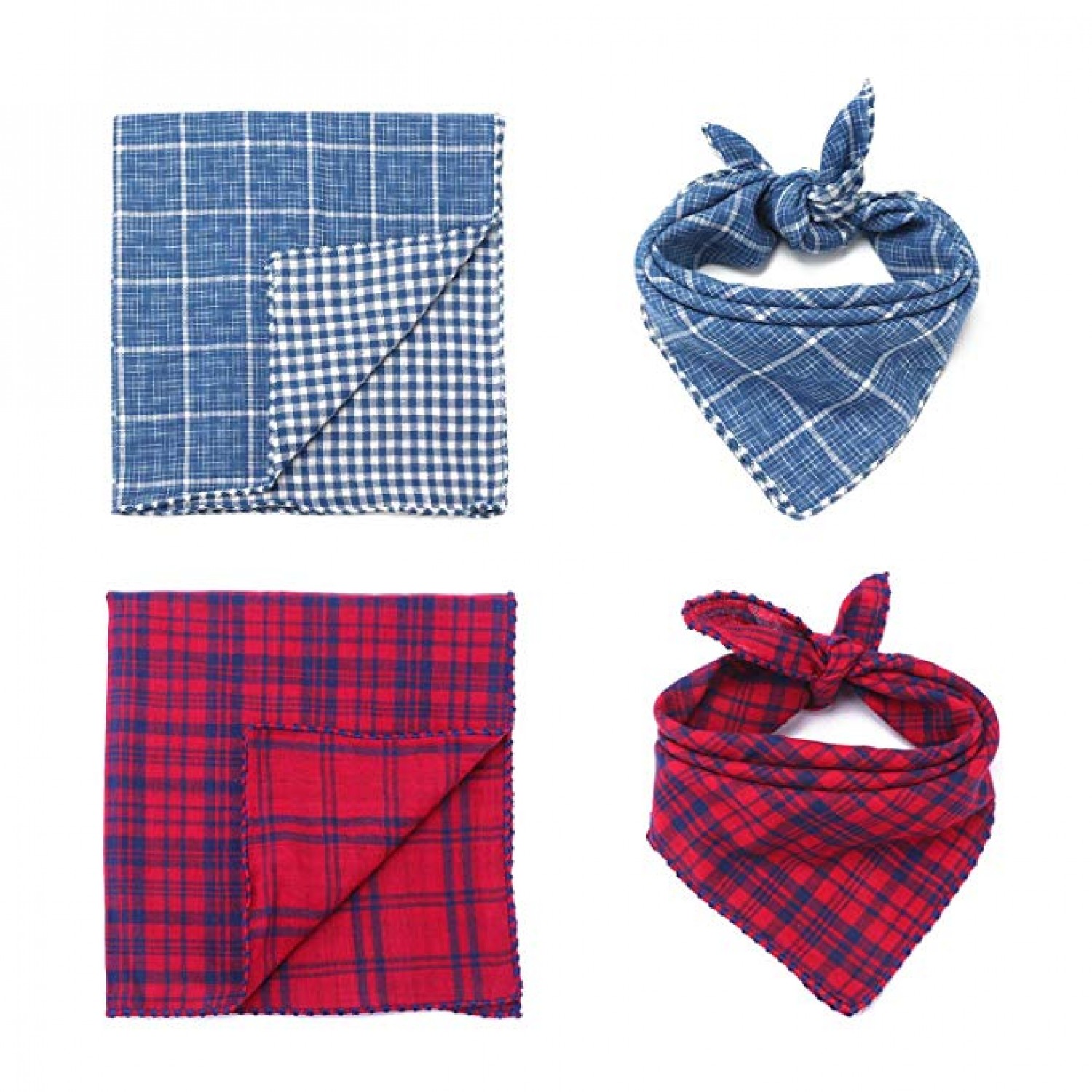 Segarty Dog Bandanas, 4PCS Triangle Bibs Reversible Plaid Printing